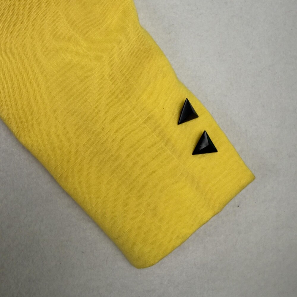 Vintage 80s SASSON Longline Blazer Open Front Bright Yellow Power Dressing Sz S - Picture 4 of 12